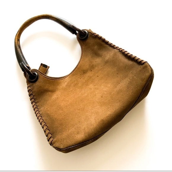 Tom Ford for Gucci Whipstitch Suede Wood-handle Bag - Picture 10 of 14